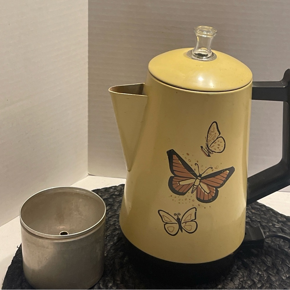 Vintage West Bend Yellow Butterfly Design Coffee Percolator. Read - Picture 6 of 9